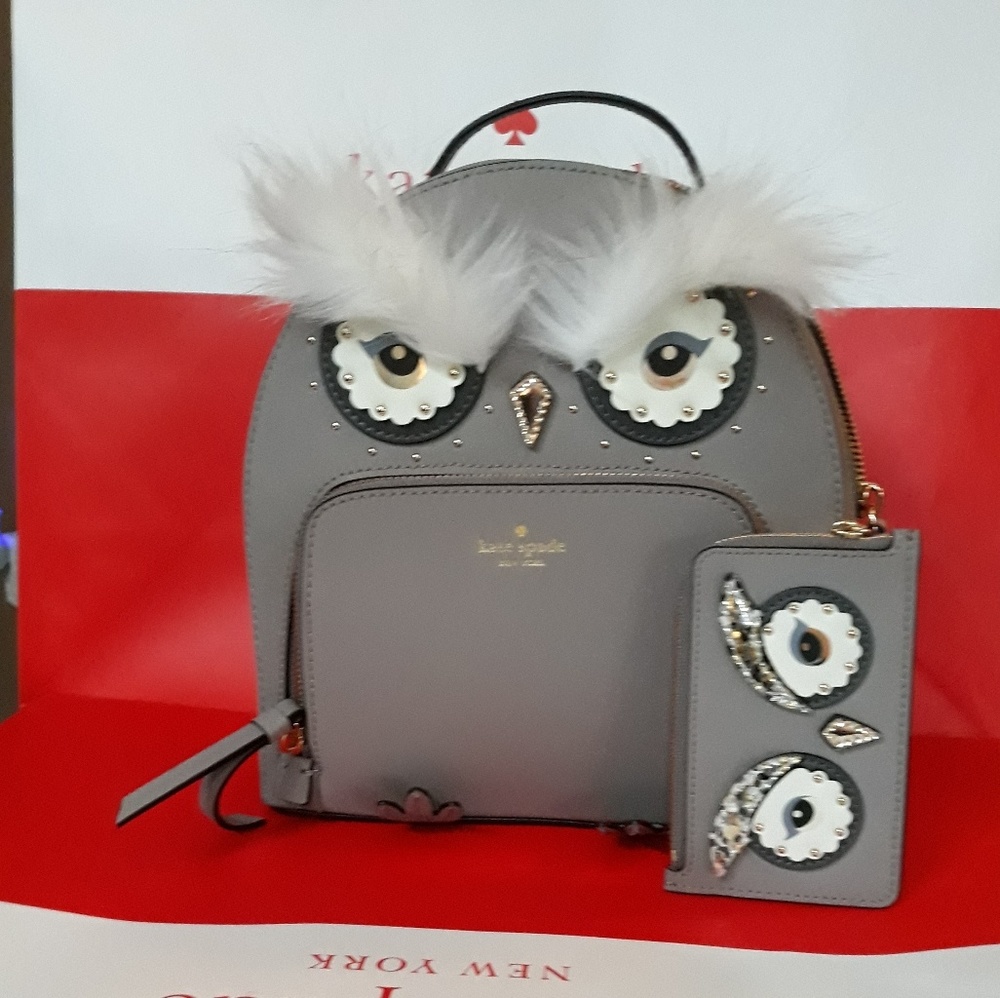 Kate Spade OWL back pack w/ wallet keychain set LIMITED EDITION